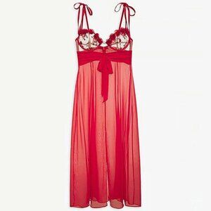New! For Love and Lemons Berry Red Anika Midi Slip Dress Medium 41348